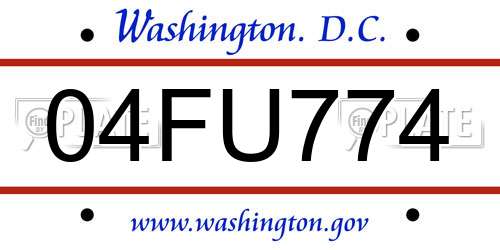04FU774 District Of Columbia License Plate