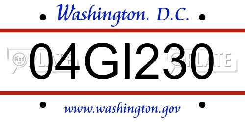 04GI230 District Of Columbia License Plate