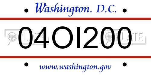 04OI200 District Of Columbia License Plate