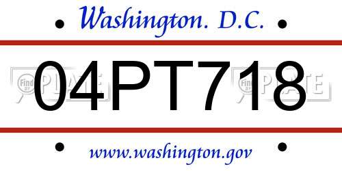 04PT718 District Of Columbia License Plate