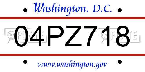 04PZ718 District Of Columbia License Plate