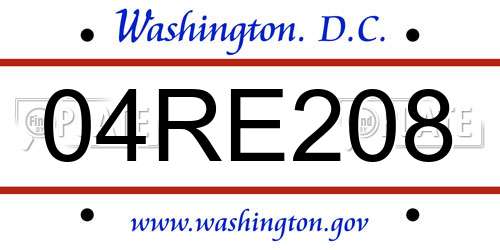 04RE208 District Of Columbia License Plate