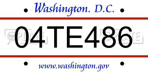 04TE486 District Of Columbia License Plate