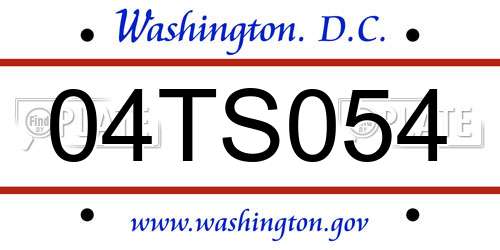 04TS054 District Of Columbia License Plate