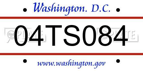 04TS084 District Of Columbia License Plate