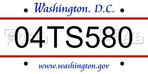 04TS580 District Of Columbia License Plate
