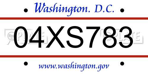 04XS783 District Of Columbia License Plate