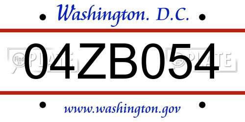 04ZB054 District Of Columbia License Plate