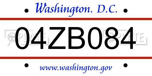 04ZB084 District Of Columbia License Plate