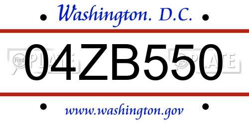04ZB550 District Of Columbia License Plate