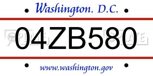 04ZB580 District Of Columbia License Plate