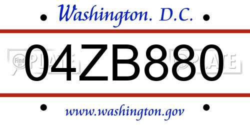04ZB880 District Of Columbia License Plate