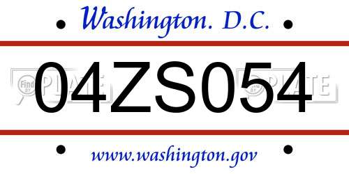 04ZS054 District Of Columbia License Plate