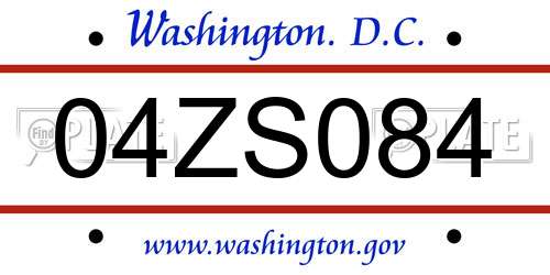 04ZS084 District Of Columbia License Plate