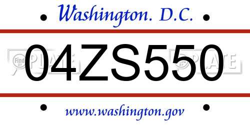 04ZS550 District Of Columbia License Plate