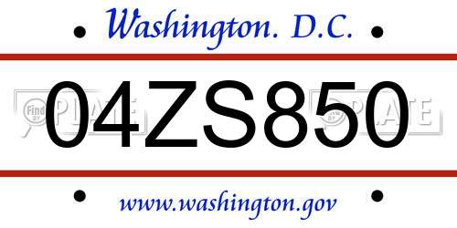 04ZS850 District Of Columbia License Plate