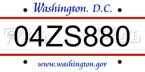 04ZS880 District Of Columbia License Plate