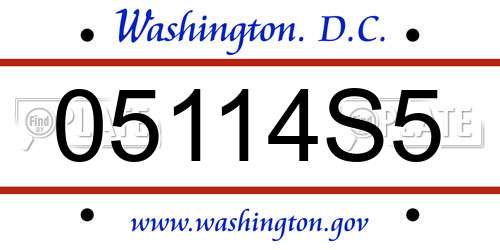05114S5 District Of Columbia License Plate