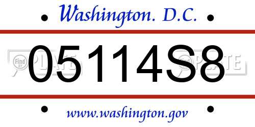 05114S8 District Of Columbia License Plate