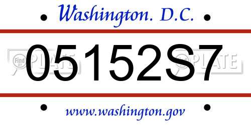 05152S7 District Of Columbia License Plate