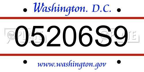 05206S9 District Of Columbia License Plate