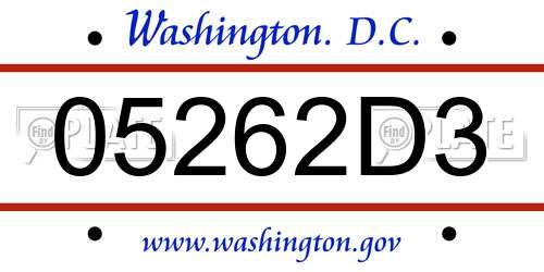 05262D3 District Of Columbia License Plate