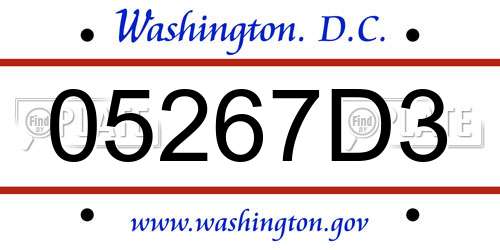 05267D3 District Of Columbia License Plate