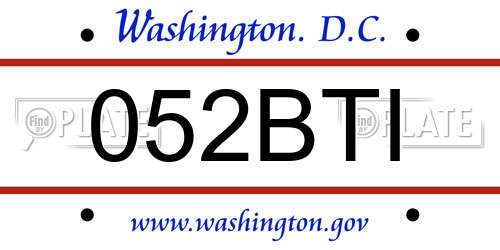 052BTI District Of Columbia License Plate
