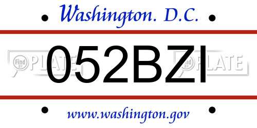 052BZI District Of Columbia License Plate