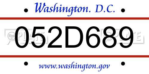 052D689 District Of Columbia License Plate