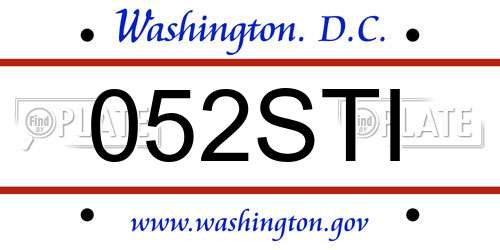052STI District Of Columbia License Plate