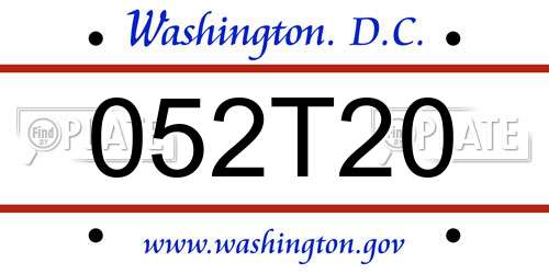 052T20 District Of Columbia License Plate