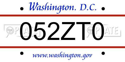 052ZT0 District Of Columbia License Plate