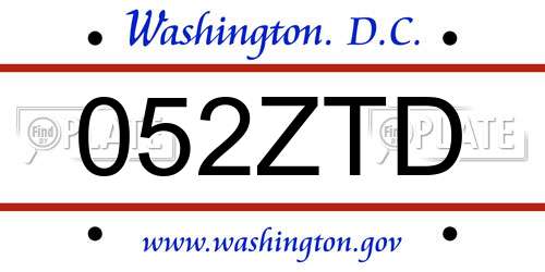 052ZTD District Of Columbia License Plate