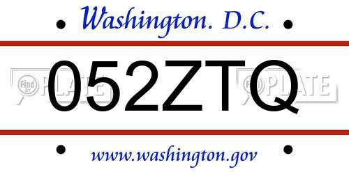 052ZTQ District Of Columbia License Plate