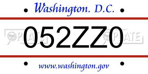 052ZZ0 District Of Columbia License Plate