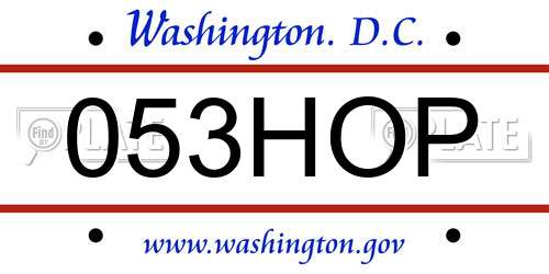 053HOP District Of Columbia License Plate