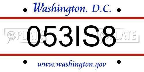 053IS8 District Of Columbia License Plate