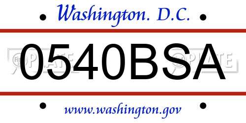 0540BSA District Of Columbia License Plate