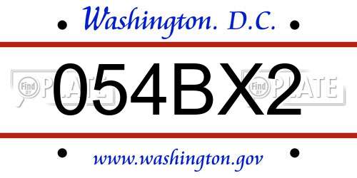 054BX2 District Of Columbia License Plate