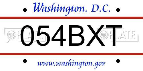 054BXT District Of Columbia License Plate