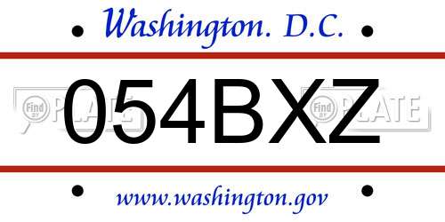 054BXZ District Of Columbia License Plate