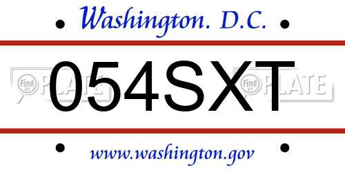 054SXT District Of Columbia License Plate