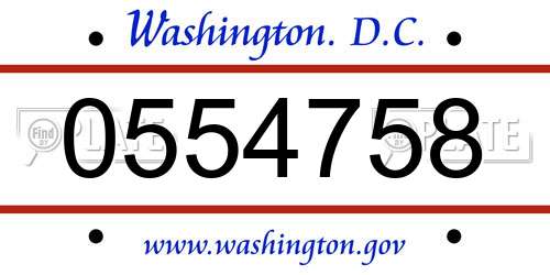 0554758 District Of Columbia License Plate