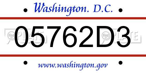 05762D3 District Of Columbia License Plate