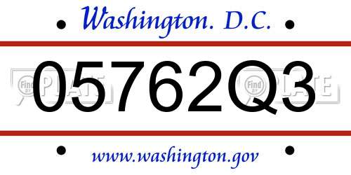 05762Q3 District Of Columbia License Plate