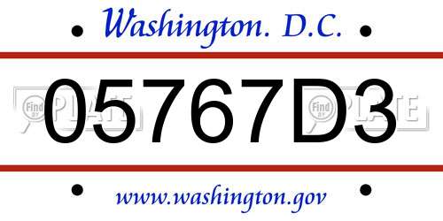 05767D3 District Of Columbia License Plate
