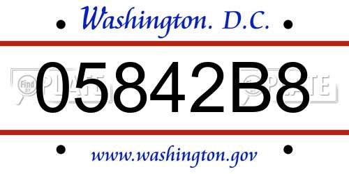 05842B8 District Of Columbia License Plate