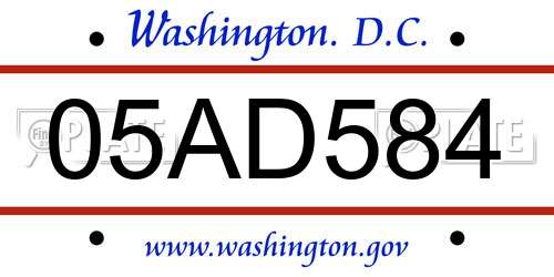 05AD584 District Of Columbia License Plate