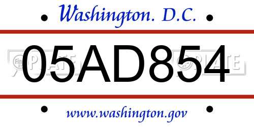 05AD854 District Of Columbia License Plate